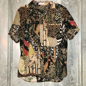 Oriental Abstract Print Button Up Shirt